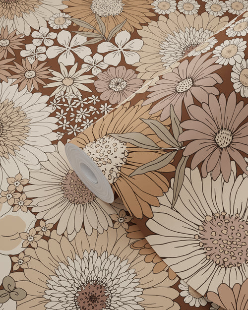 ESTAhome behang retro bloemen bruin - 50 x 900 cm - 131316 - vtwonen shop