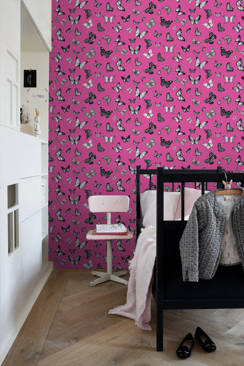 ESTAhome behang vlinders zwart en roze - 53 cm x 10.05 m - 138511