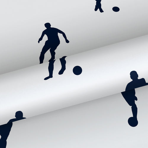ESTAhome behang voetbalspelers donker blauw op wit - 53 cm x 10.05 m - 138801