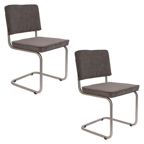 Zuiver Ridge Rib Brushed Stoel Grijs - Set van 2 - vtwonen shop