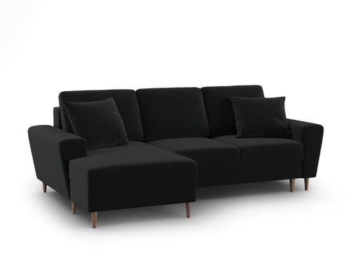 Cosmopolitan Design Uitklapbare hoekbank links met opbergdoos Kyoto 4-zits, flueel zwart - 145x241x88cm
