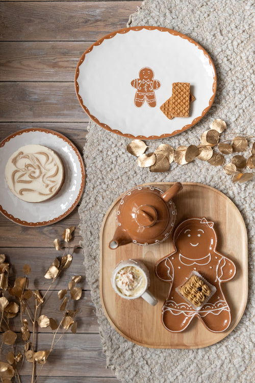 J-Line bord Cookie Rond Dolomiet - keramiek - bruin/wit - vtwonen shop