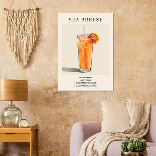 Artfulprints Poster met Lijst Sea Breeze cocktail - Ingrediënten   - 30x40 cm - Oranje