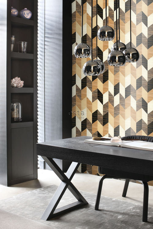 ESTAhome XXL behang grafisch motief zwart, bruin en beige - 50 x 900 cm - 158919 - vtwonen shop
