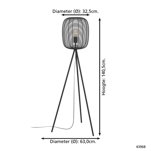 EGLO vloerlamp Rinroe - e27 - 140,5 cm - zwart - staal - vtwonen shop