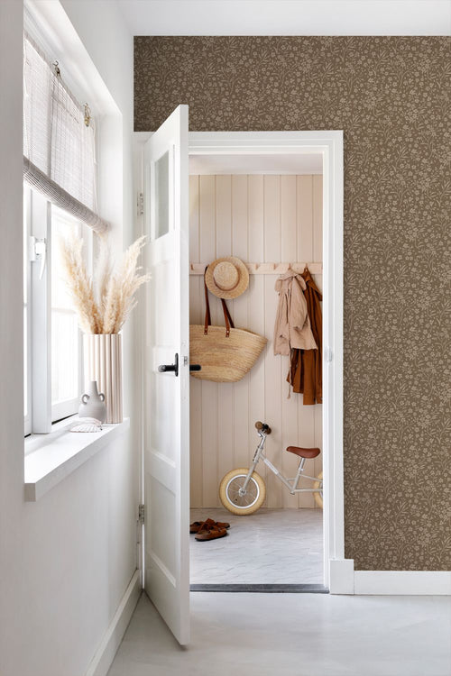 ESTAhome behang bloemetjes bruin - 50 x 900 cm - 131996
