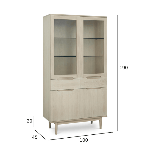 Furnhouse vitrinekast Kerteminde - Witte olie - MDF, Eikenfineer, Glas - 45x100x190
