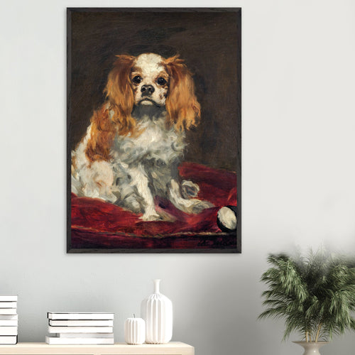 Artfulprints Poster met Lijst Edouard Manet - A King Charles Spaniel   - A4 21x29.7 cm - Bruin