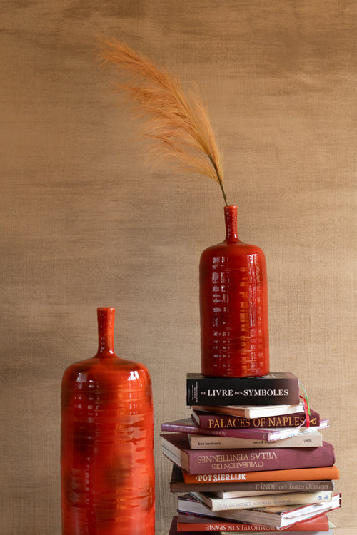 J-Line vaas Akane Fles - keramiek - rood - large - vtwonen shop