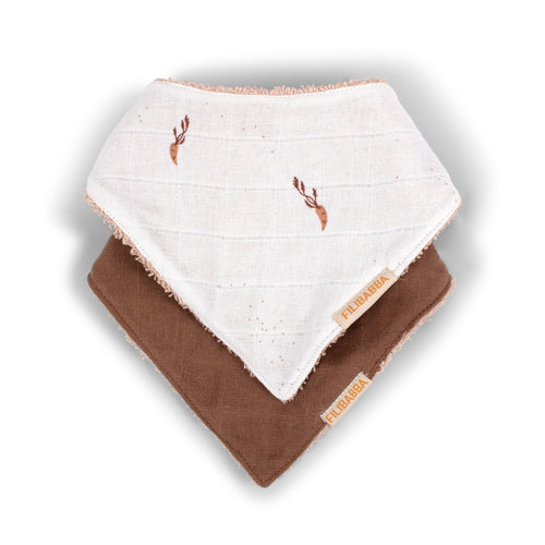 FiliBabba Slabbetje Bandana 2-pack 25 x 32 cm – Bruin biologisch katoen