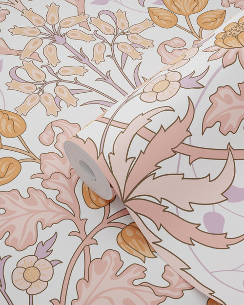 ESTAhome behang vintage bloemen in art nouveau stijl roze, oranje en paars - 50 x 900 cm - 131177 - vtwonen shop