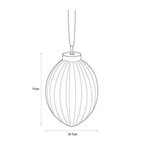 vtwonen Kerstbal Strepen - Porselein - 7x11cm - Set van 4