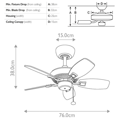 76 cm Deckenventilator mit Zugkette, gebürstetes Nickel