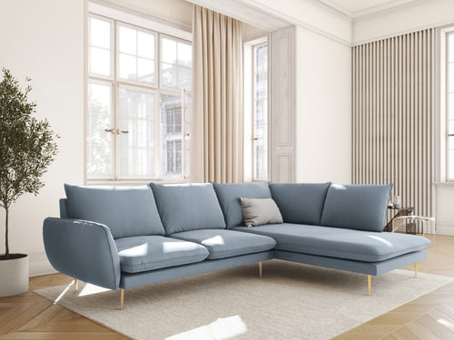Cosmopolitan Design rechter hoekbank Vienna 6-zits, flueel, lichtblauw - 185x275x95cm