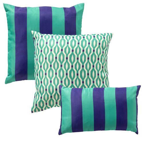 KUSSENSET - 3-delig - Rocket - 45x45 cm, 30x50 cm - inclusief binnenkussens - groen, blauw