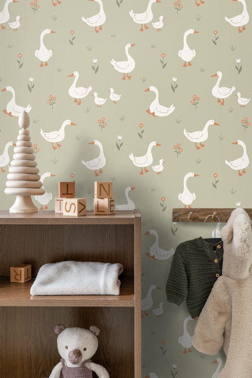 ESTAhome behang schattige ganzen groen - 50 x 900 cm - 131827