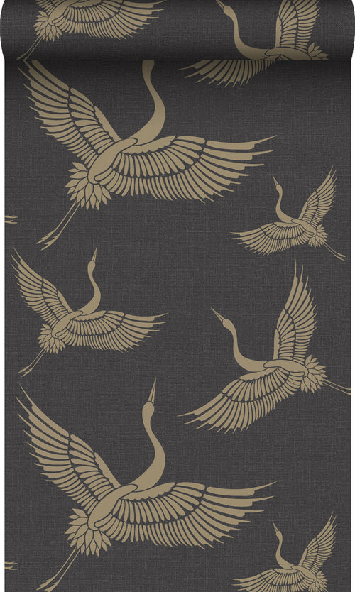 Origin Wallcoverings behang kraanvogels zwart en beige - 50 x 900 cm - 347810 - vtwonen shop