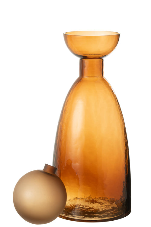 J-Line vaas Fles + Dop Yoko - glas - bruin - large - 43 cm hoog
