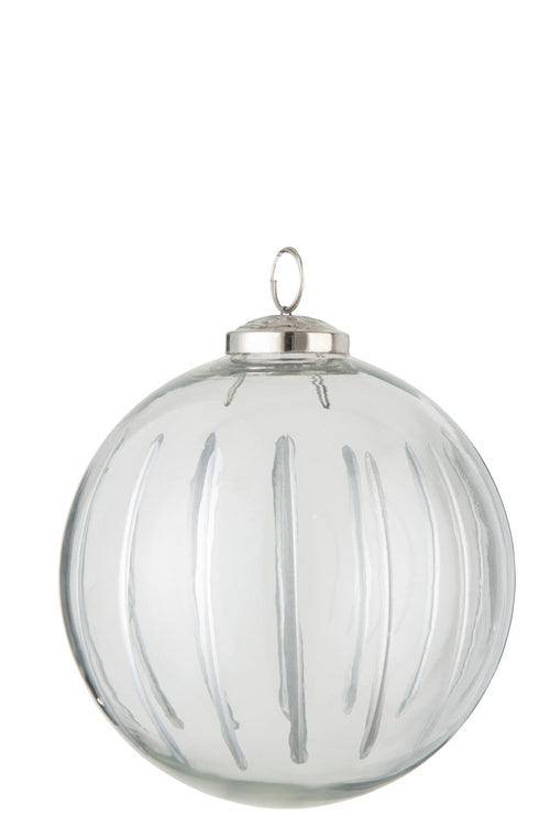 J-Line kerstbal Streep - glas - transparant/zilver - large - 6 stuks - vtwonen shop