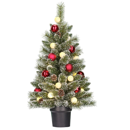 Black Box Trees Kaprun Kunstkerstboom met Verlichting - Kunst Kerstboom H90 x Ø51 cm - in Pot met Versiering - Groen, Rood, Frosted