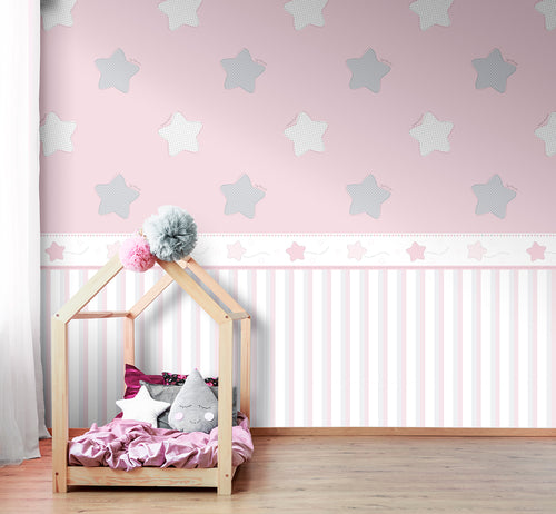 Sanders & Sanders zelfklevende behangrand sterren roze en wit - 500 x 17.5 cm - 640612 - vtwonen shop
