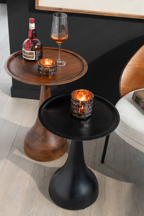 J-Line bijzettafel Paro - hout - bruin/zwart - 2 stuks