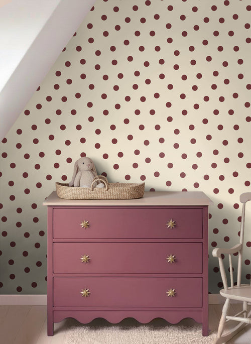 ESTAhome behang stippen beige en bordeaux rood - 50 x 900 cm - 132035