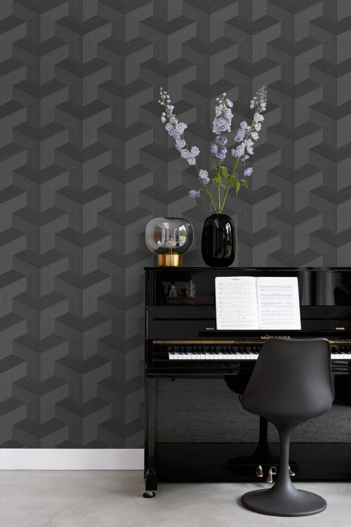 Origin Wallcoverings behang grafisch 3D motief zwart - 53 cm x 10.05 m - 347952 - vtwonen shop