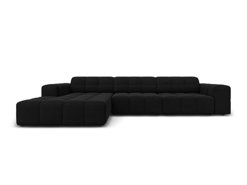 Cosmopolitan Design linker hoekbank Chicago 4-zits, flueel zwart - 167x294x78cm