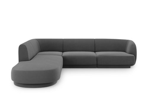 Micadoni linker hoekbank Miley 6-zits, flueel, grijs - 248x255x70cm