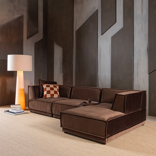 WOOOD chaise longue bank rechts Manu - Velvet - Bruin - 73x286x160