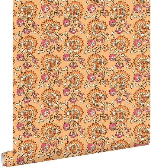 ESTAhome behang vintage bloemen oranje en roze - 50 x 900 cm - 131818