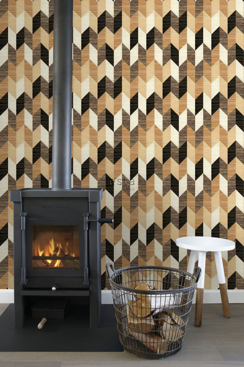 ESTAhome XXL behang grafisch motief zwart, bruin en beige - 50 x 900 cm - 158919 - vtwonen shop