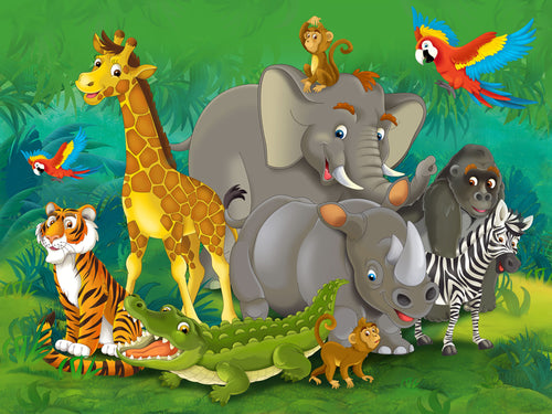 Sanders & Sanders fotobehang jungle dieren groen, grijs en geel - 375 x 270 cm - 600535
