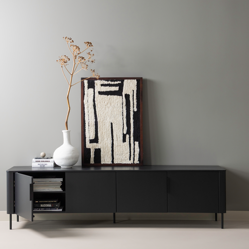 WOOOD tv meubel Gunnar - Grenenhout - Matzwart - 56x200x44