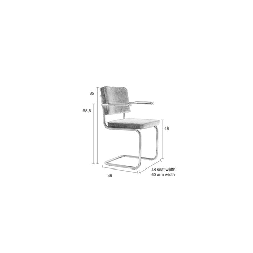 Zuiver Ridge Rib Eetkamerstoelen Armleuning Lichtgrijs - Set van 2