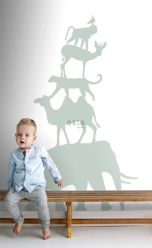 ESTAhome fotobehang gestapelde dieren mintgroen - 150 x 279 cm - 158921 - vtwonen shop