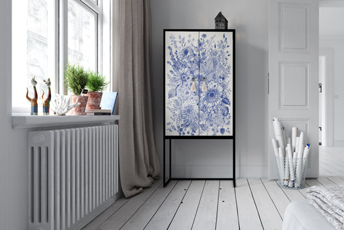 Kast dressoir met 2 deuren van MDF met blauw bloemenmotief - vtwonen shop
