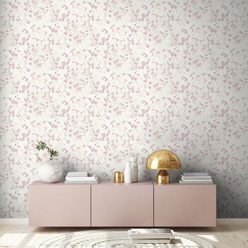 Livingwalls behang bloemmotief roze, wit en grijs - 53 cm x 10.05 m - AS-387264