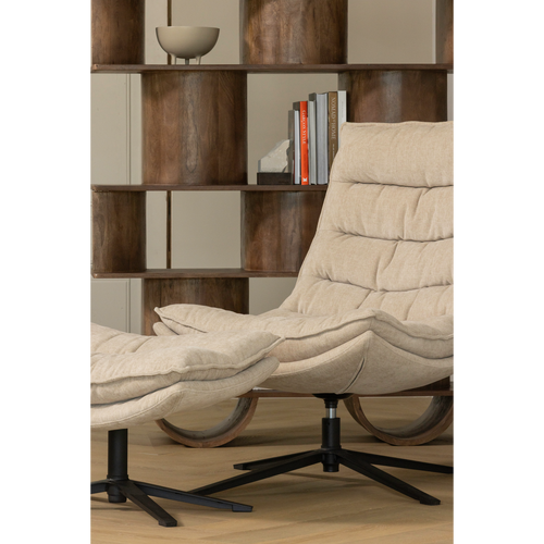 WOOOD draaifauteuil met hocker Kube - Chenille stof - Naturel - vtwonen shop
