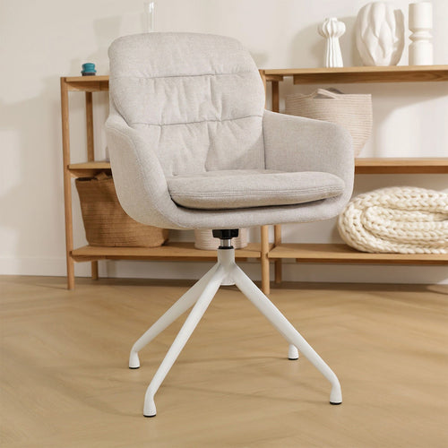 Nolon Nola-Mia Eetkamerstoel Beige - Draaibaar - Armleuning - Wit
