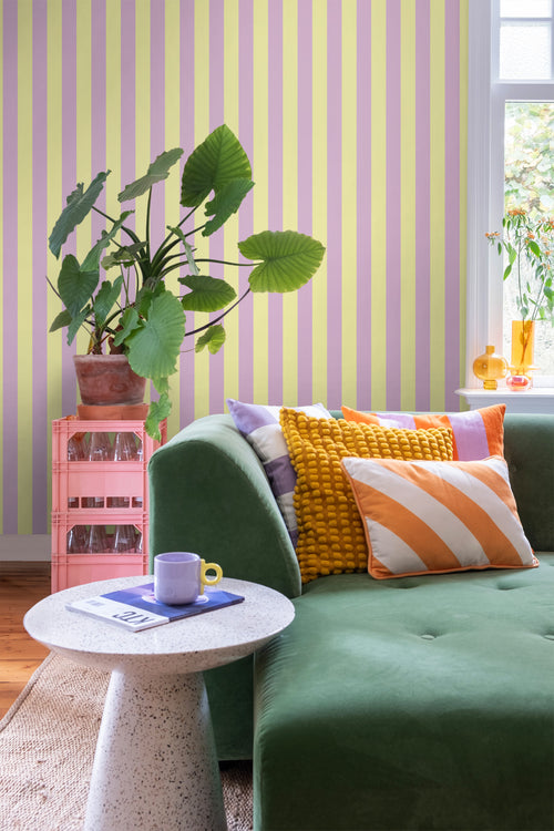 ESTAhome behang strepen pastel geel en lila paars - 53 cm x 10.05 m - 139912 - vtwonen shop