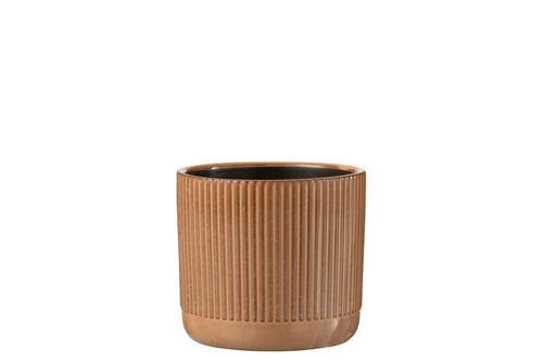J-Line bloempot Lijn - keramiek - oranje/beige - medium - 2 stuks - Ø 14 cm