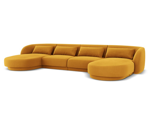 Cosmopolitan Design Panoramische bank Tulum 5-zits, flueel, geel - 156x330x70cm