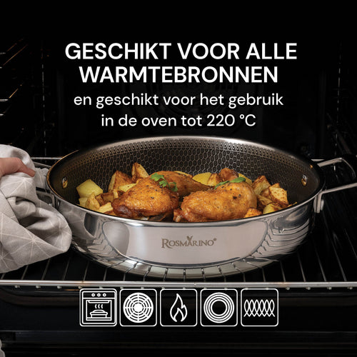 Rosmarino HexaPRO lage braadpan met deksel - 28cm - vtwonen shop