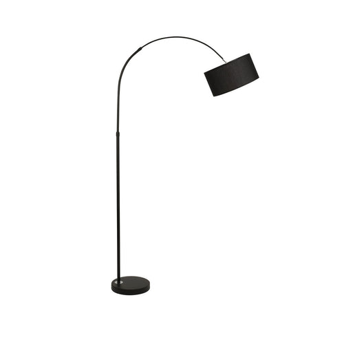 Merano Frisco Arc Staande Lamp Zwart Stoffen Kap Zwart Aluminium Voet LED E27