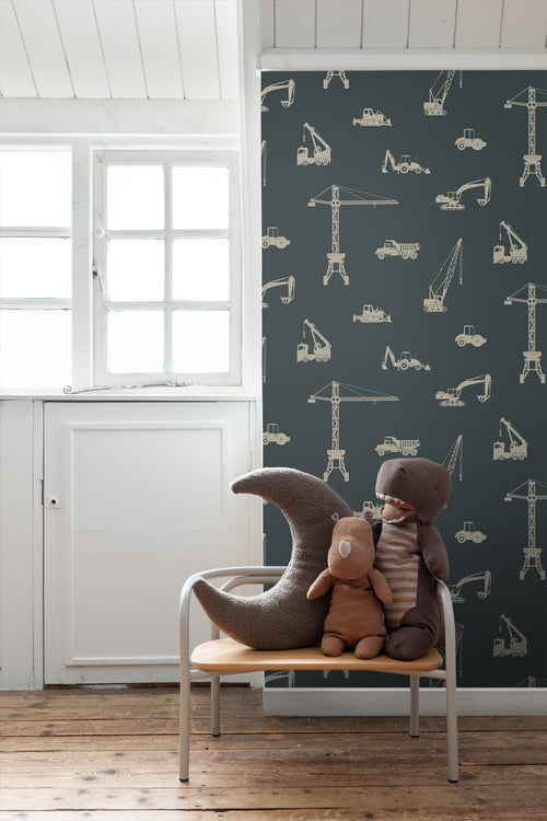 ESTAhome behang voertuigen vergrijsd donker blauw - 53 cm x 10.05 m - 139973