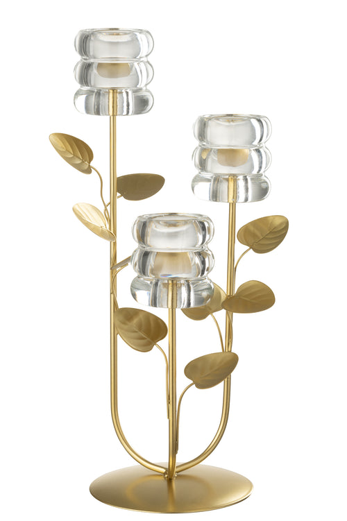 J-Line kaarshouder Tak Blad 3 Delen - ijzer - goud/transparant - vtwonen shop