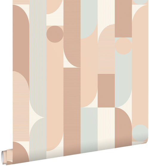 ESTAhome behang geometrische vormen bruin en lichtgroen - 50 x 900 cm - 131058 - vtwonen shop