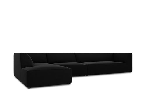 Micadoni linker hoekbank Ruby 5-zits, flueel, zwart - 180x366x69cm